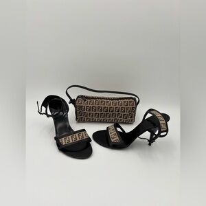 ❤️ Fendi Zucca FF Logo Canvas Ankle Strap Heels Size 37 A126P9O0
